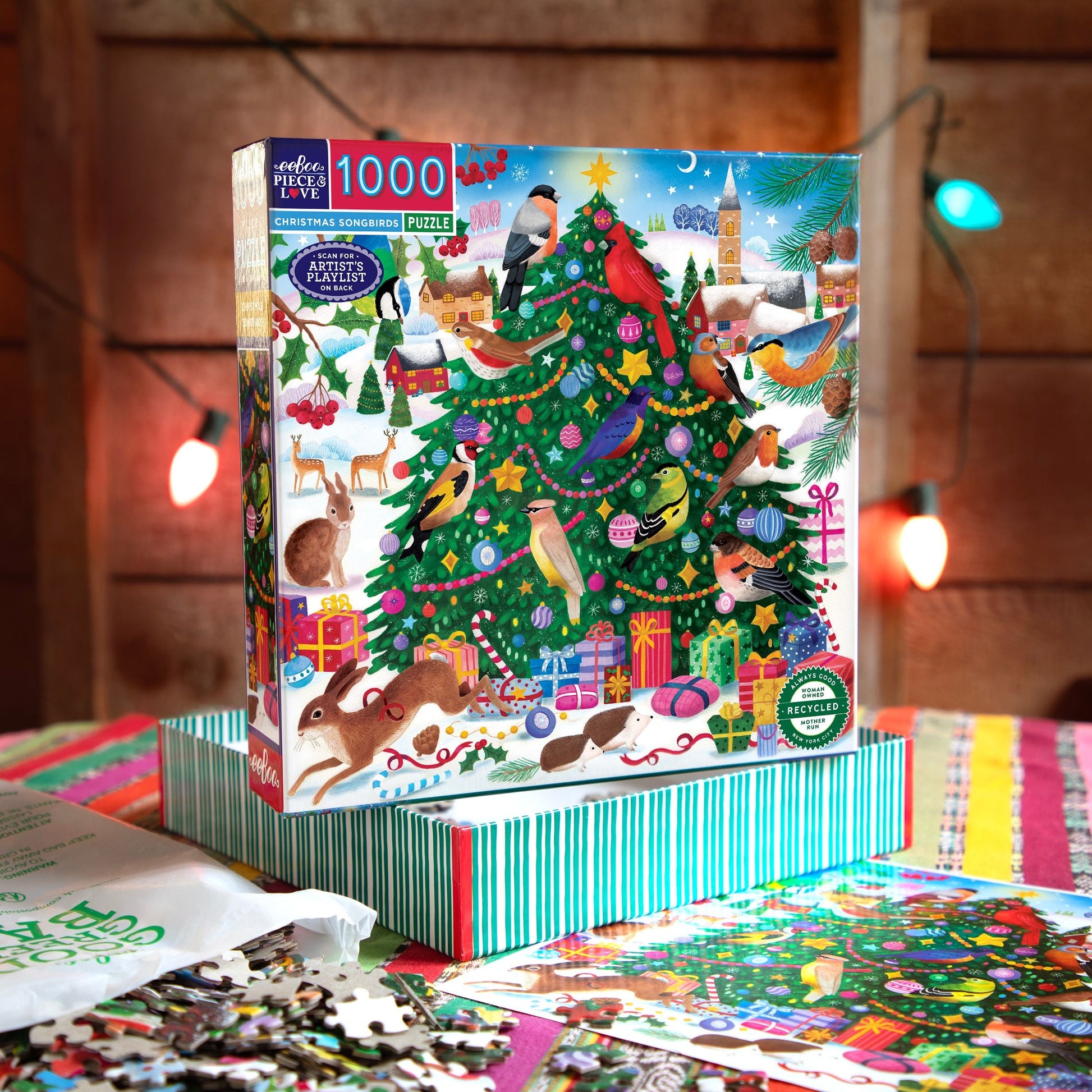 Christmas Songbirds 1000 Piece Puzzle by eeBoo | Unique Beautiful Gifts
