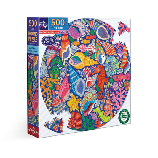 Seahorses, Shells & Coral 500 Round Puzzle by eeBoo | Unique Beautiful Gifts