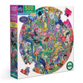 Round puzzle with colorful design of birds and flowers. Paradise Garden 500 Round Puzzle by eeBoo | Unique Beautiful Gifts