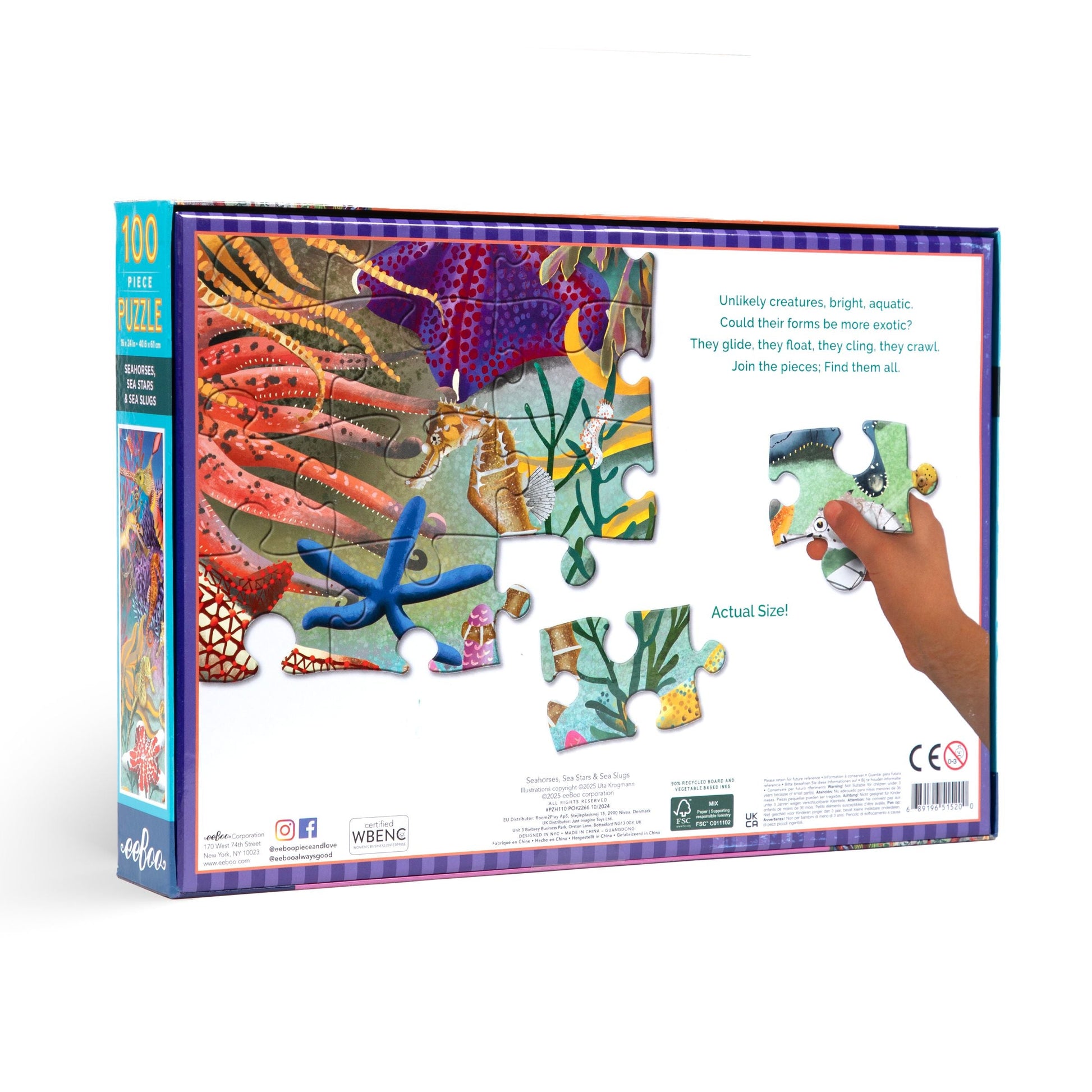 Seahorses, Sea Stars & Sea Slugs 100 Pc Jigsaw Puzzle by eeBoo | Unique Fun Gifts