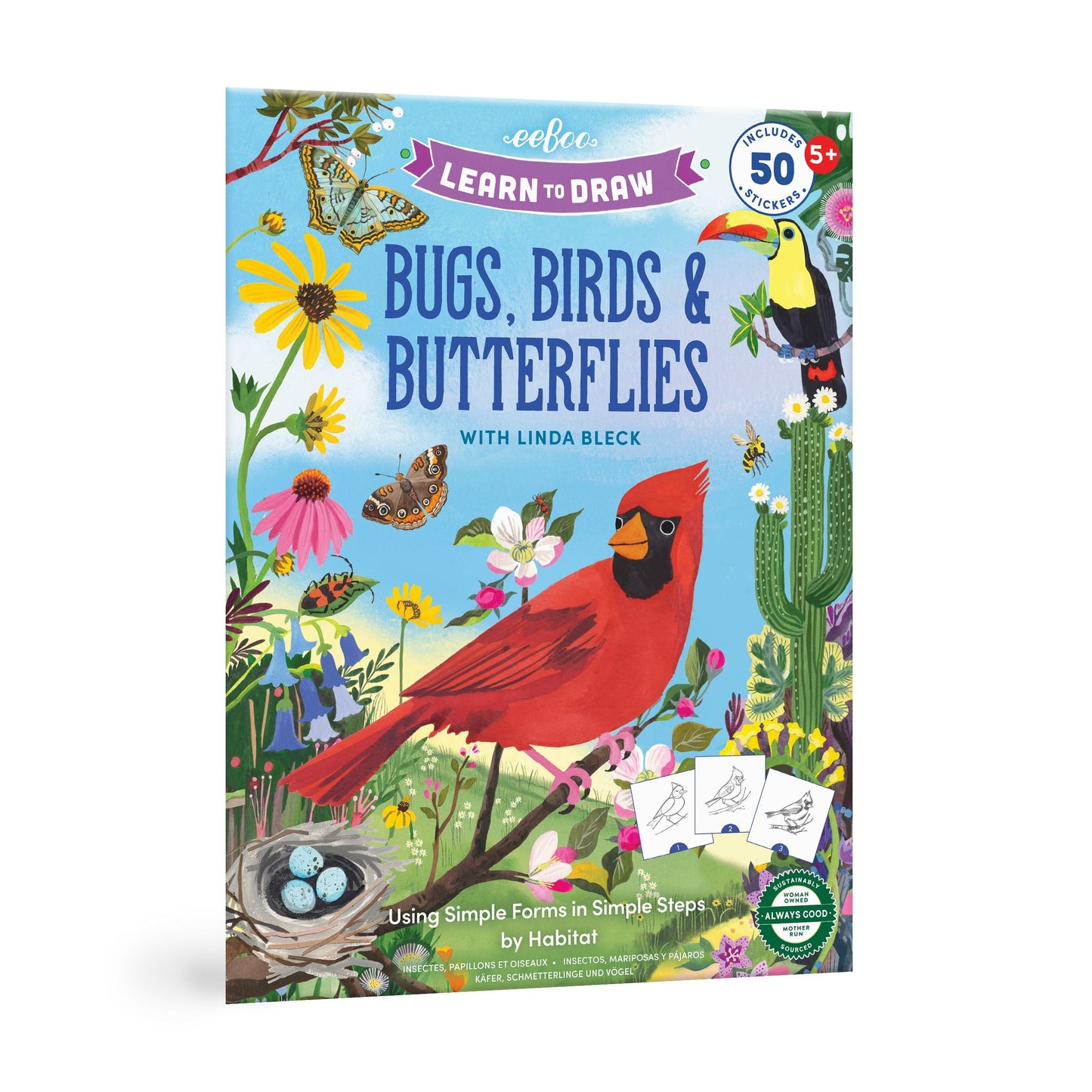 Learn to Draw Bugs, Birds, & Butterflies Art Book by eeBoo | Gifts for Age 5+