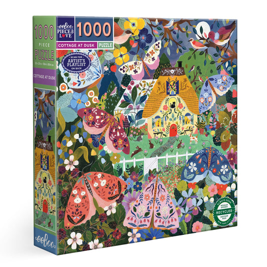Cottage at Dusk Moths 1000 Piece Puzzle by eeBoo | Unique Beautiful Gifts