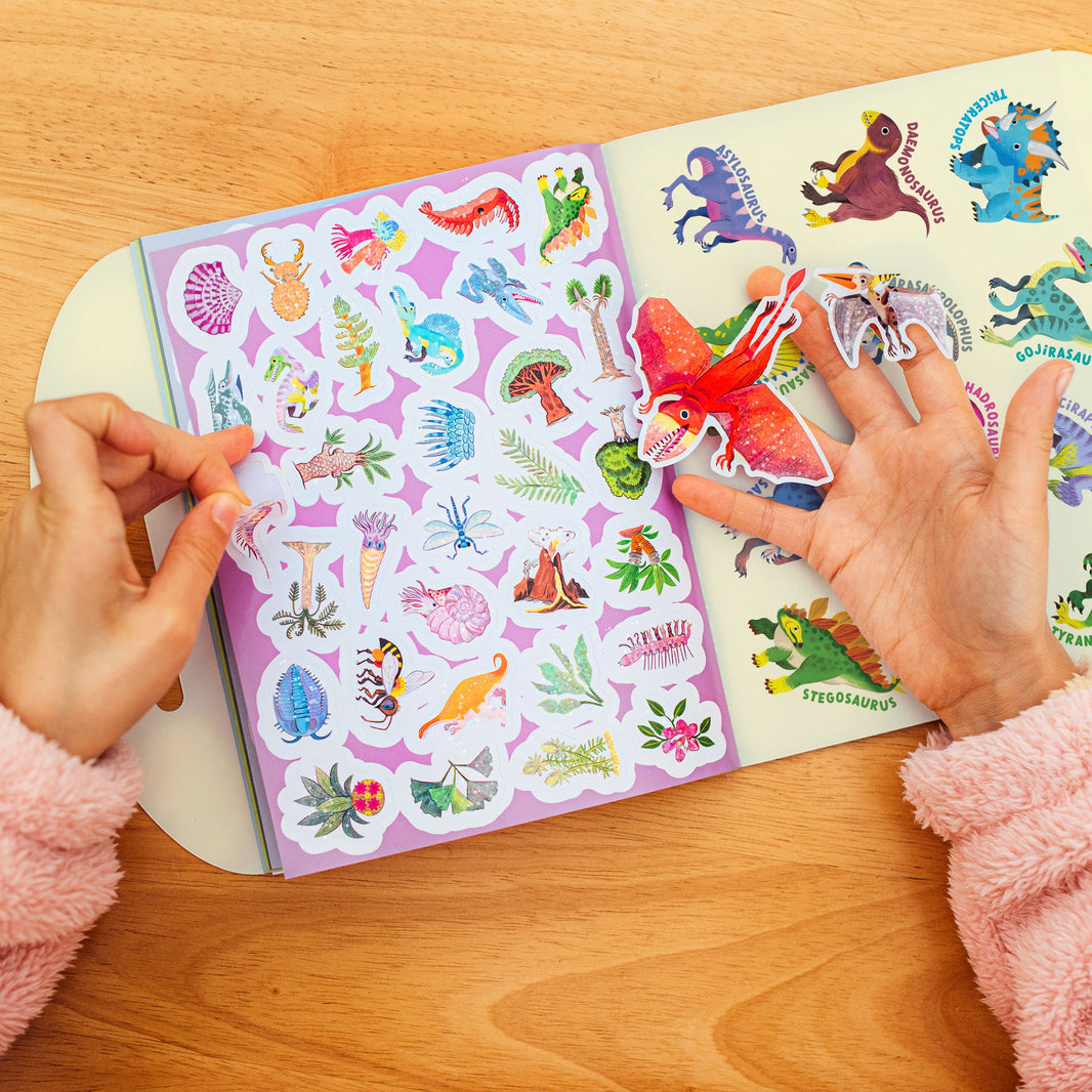 eeBoo - Dinosaurs Abound Fold-Out Coloring Book with Stickers