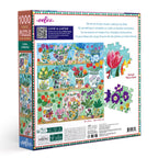 Floral puzzle packaging with colorful illustrations of flowers and vases. Floral Cupboard 1000 Piece Puzzle by eeBoo | Unique Beautiful Gifts