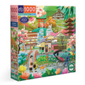 Jigsaw puzzle box with colorful artwork of a Japanese scene, featuring cherry blossoms and traditional architecture. Seasons in Kyoto 1000 Piece Puzzle by eeBoo | Unique Beautiful Gifts