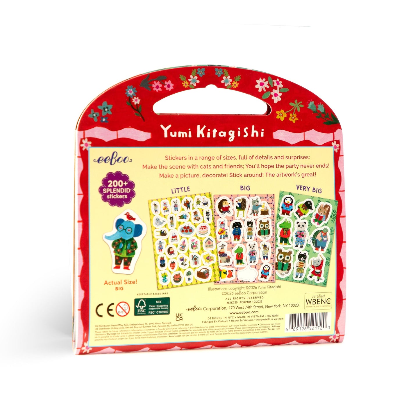 Child holding a 'Cat's Apartment' stickers pack with a colorful design