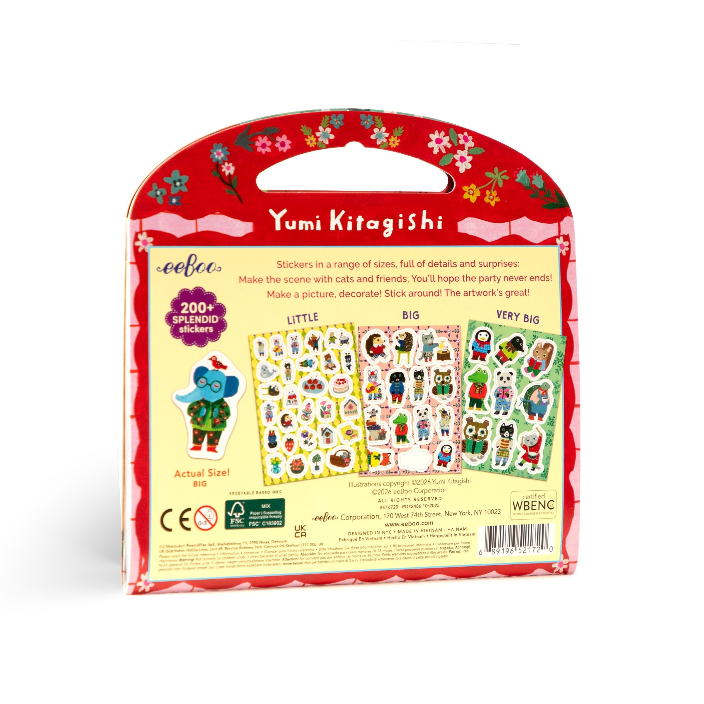 Child holding a 'Cat's Apartment' stickers pack with a colorful design