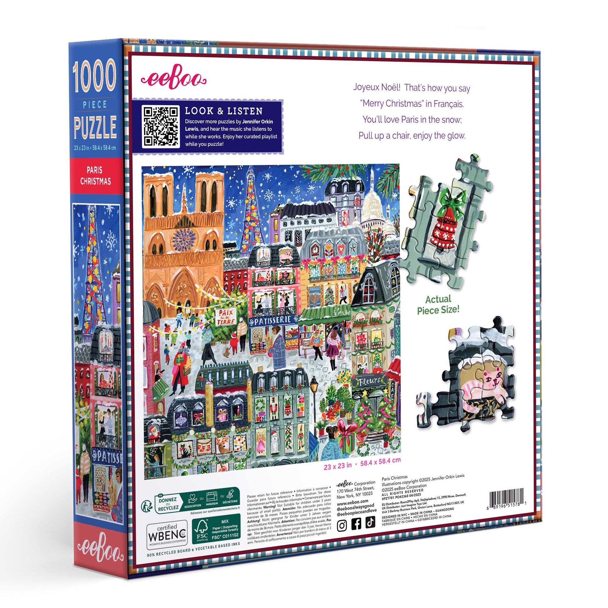 Paris Christmas 1000 Piece Puzzle by eeBoo | Unique Beautiful Gifts
