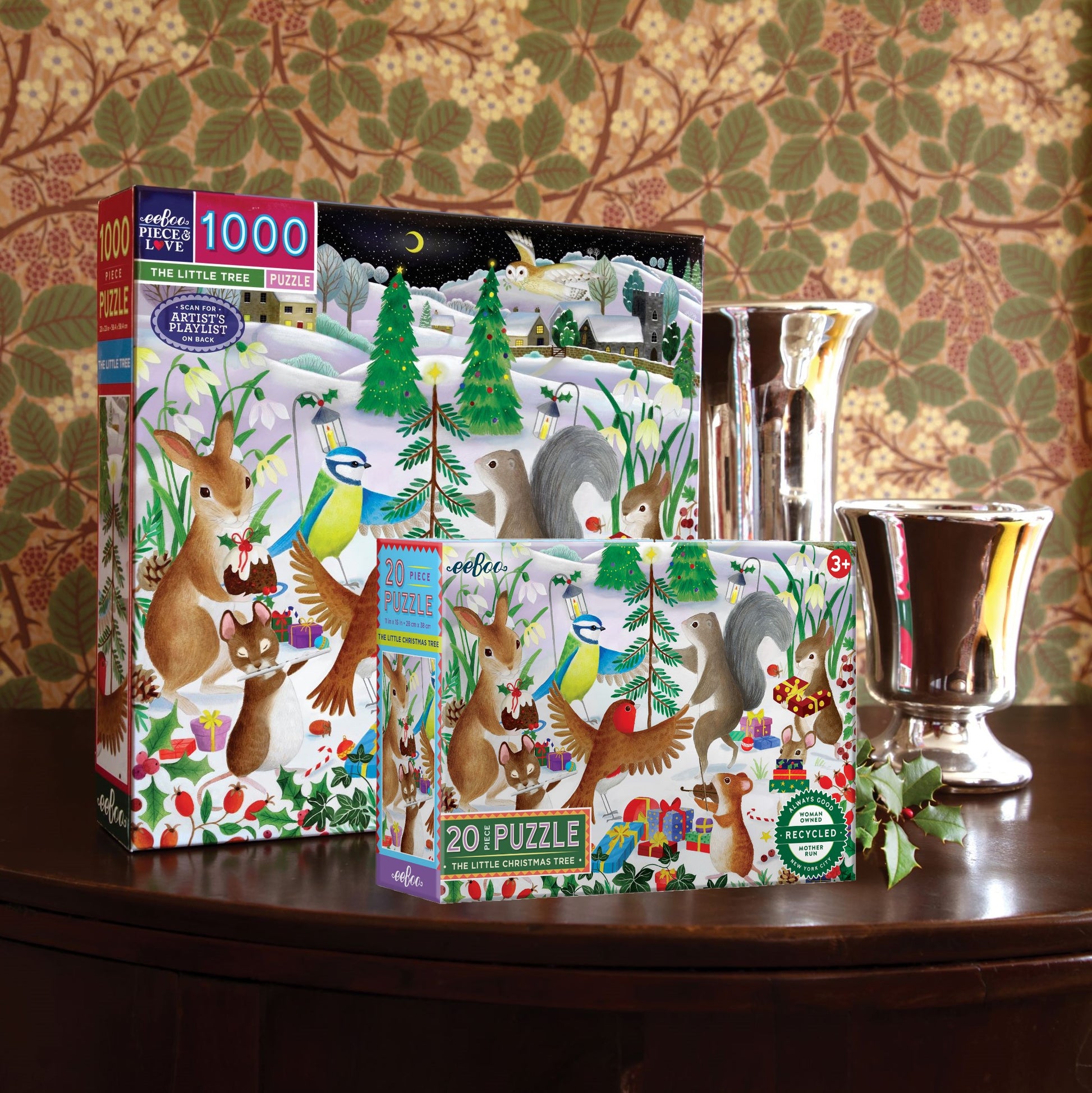 The Little Christmas Tree 1000 & 20 Piece Jigsaw Puzzle Bundle by eeBoo | Unique Holiday Gifts