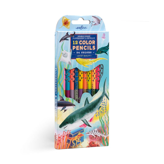 Shark 12 Double Sided Color Pencils by eeBoo | Unique Fun Gifts