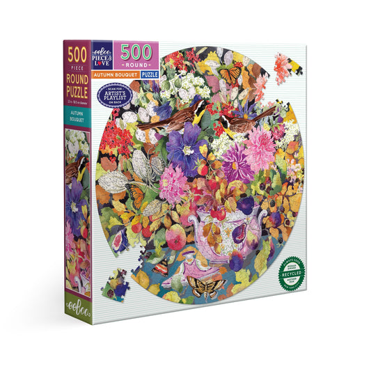 Autumn Bouquet 500 Piece Round Jigsaw Puzzle by eeBoo | Unique Beautiful Gifts