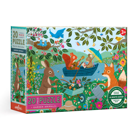 20-piece puzzle box with garden animals design. Garden Animals 20 Piece Puzzle by eeBoo | Unique Fun Gifts