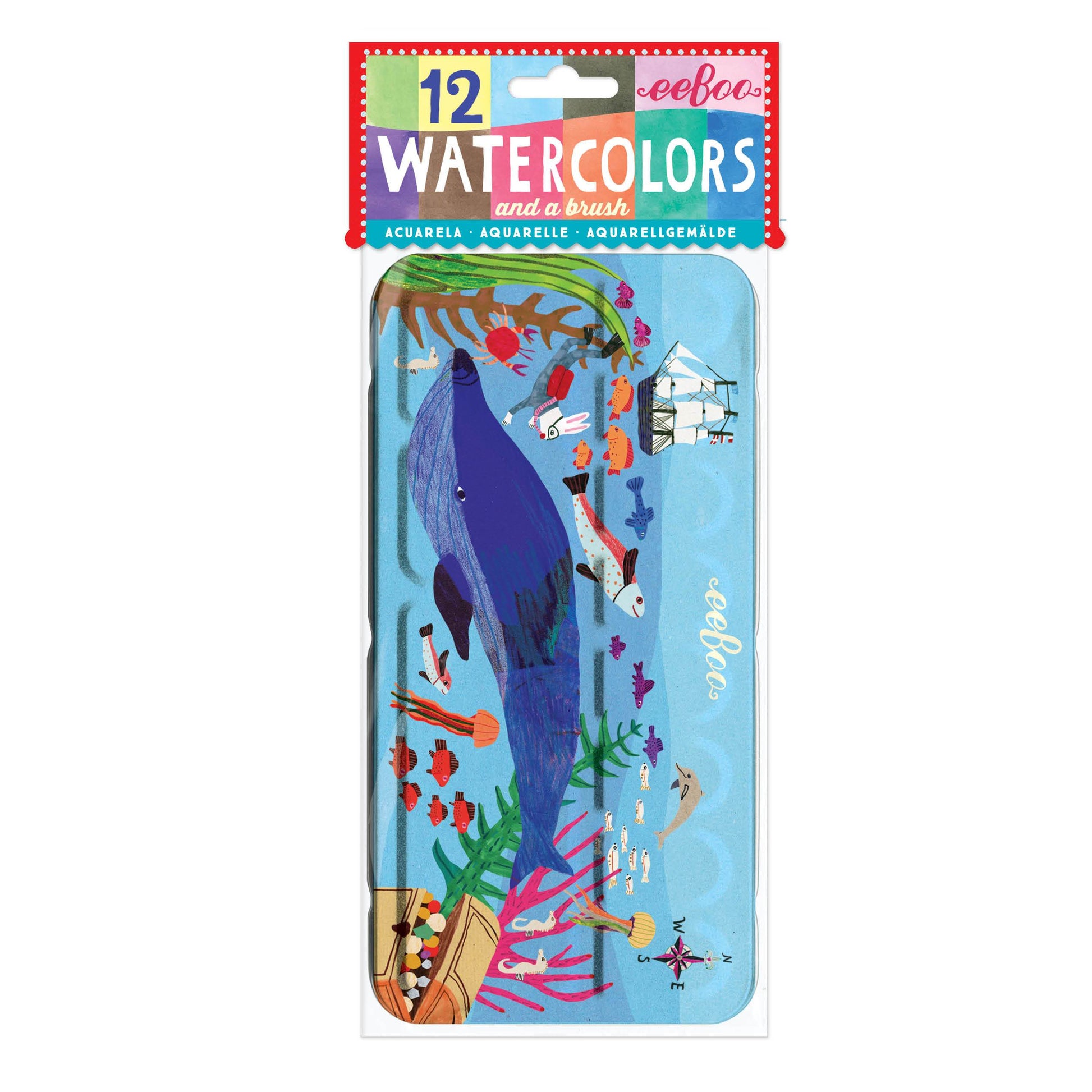 In The Sea 12 Watercolors Tin |  Gifts by eeBoo