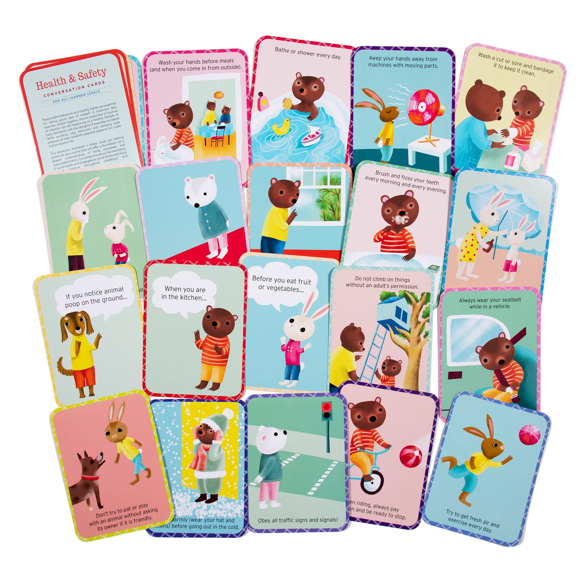 Health & Safety Conversation Flash Cards | eeBoo Educational Gifts for 3+ Teach Kids Wash Your Hands