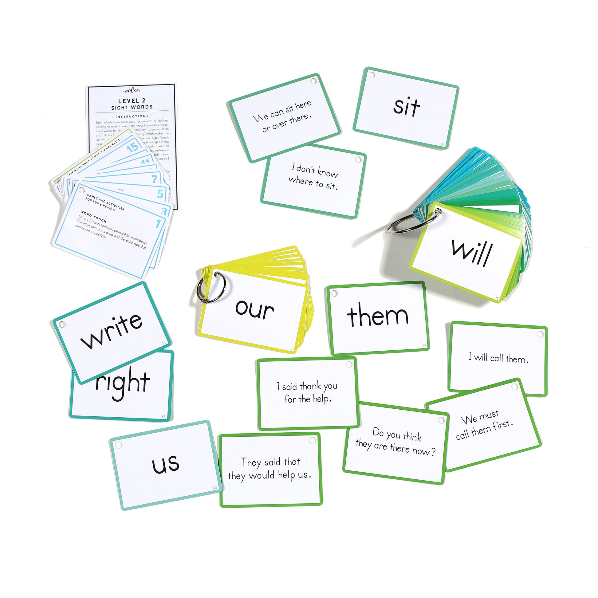100 Sight Words Level 2 Literacy Dolch List Flash Cards for Kids eeBoo
