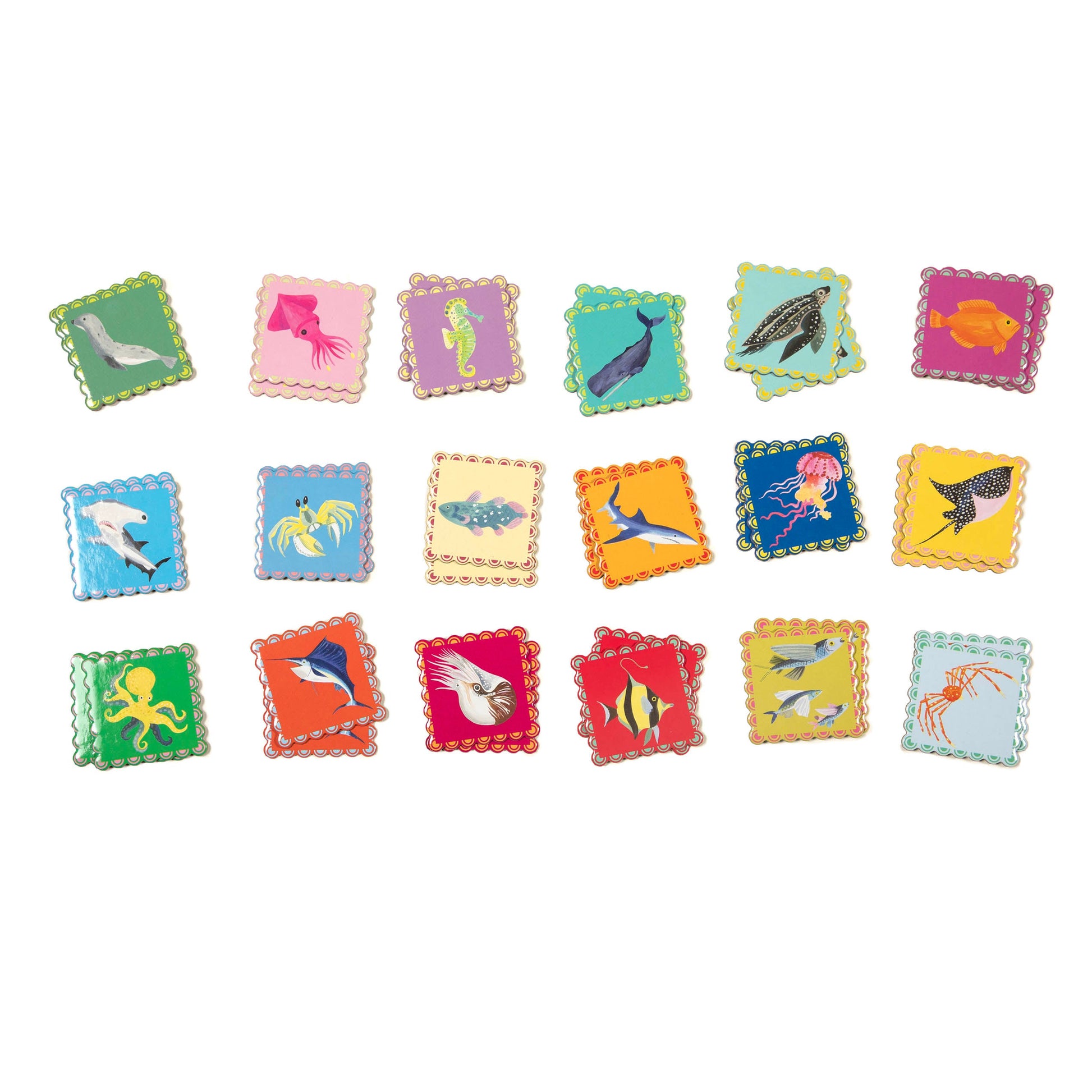 Sea Animals Little Square Memory Matching Game | Unique Shark Gifts for Ages 3+ | Find sharks, squids, fish, whales, and more
