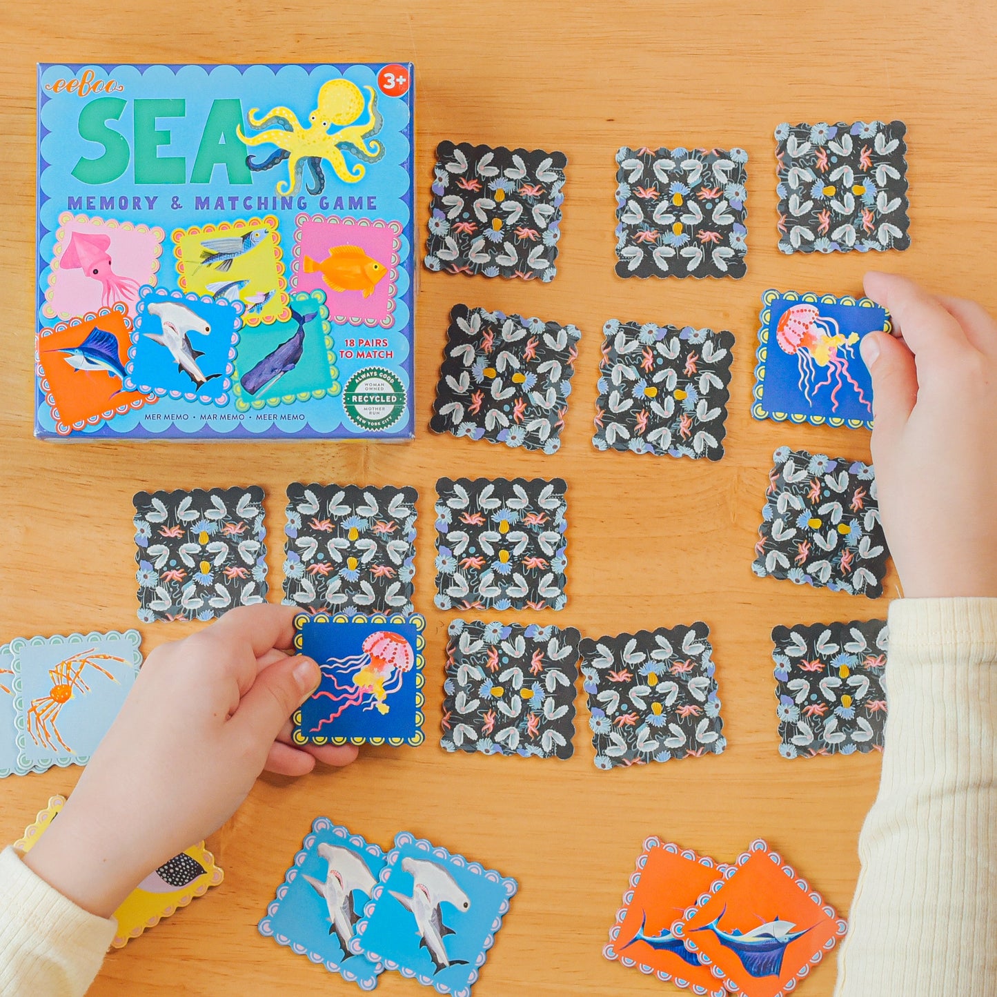 Sea Animals Little Square Memory Matching Game | Unique Shark Gifts for Ages 3+ | Find sharks, squids, fish, whales, and more