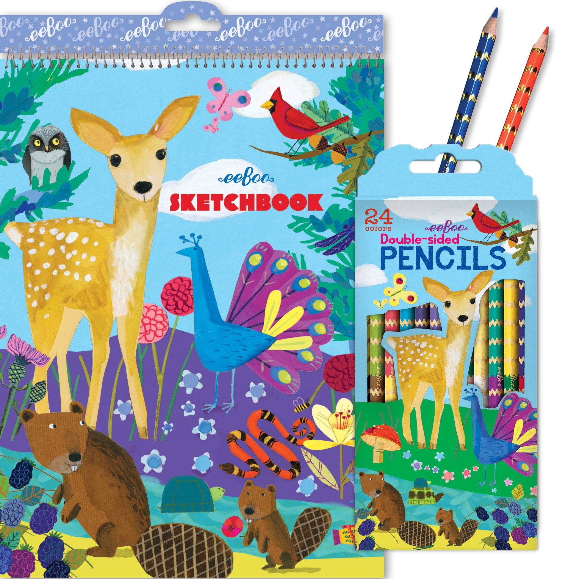 Life on Earth 12 Double-Sided Pencils and Sketchbook |  Gifts by eeBoo
