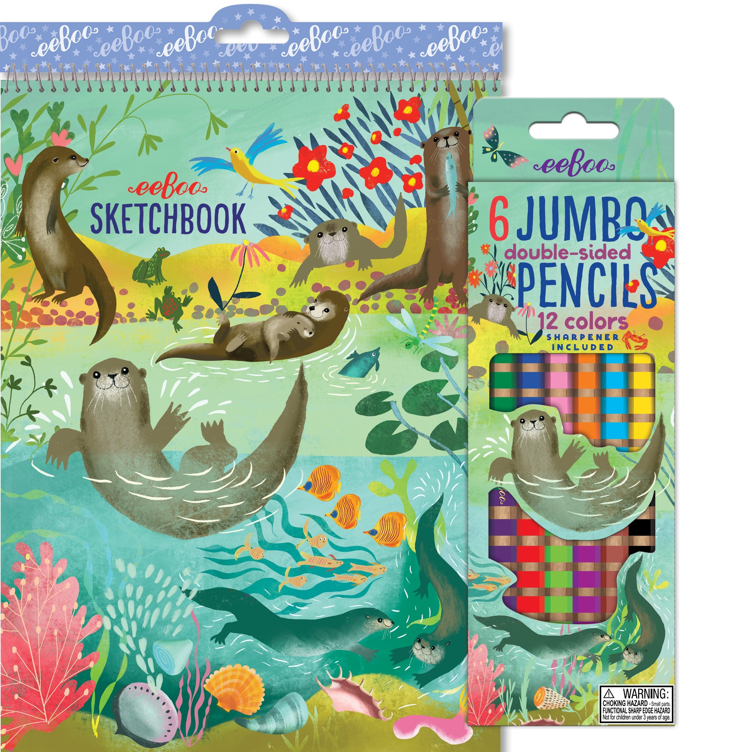 Eeboo Animal Color Otter Sketchbook and Jumbo Color Pencils – eeBoo
