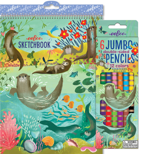 Otter 6 Double-sided Jumbo Pencils and Sketchbook |  Gifts by eeBoo