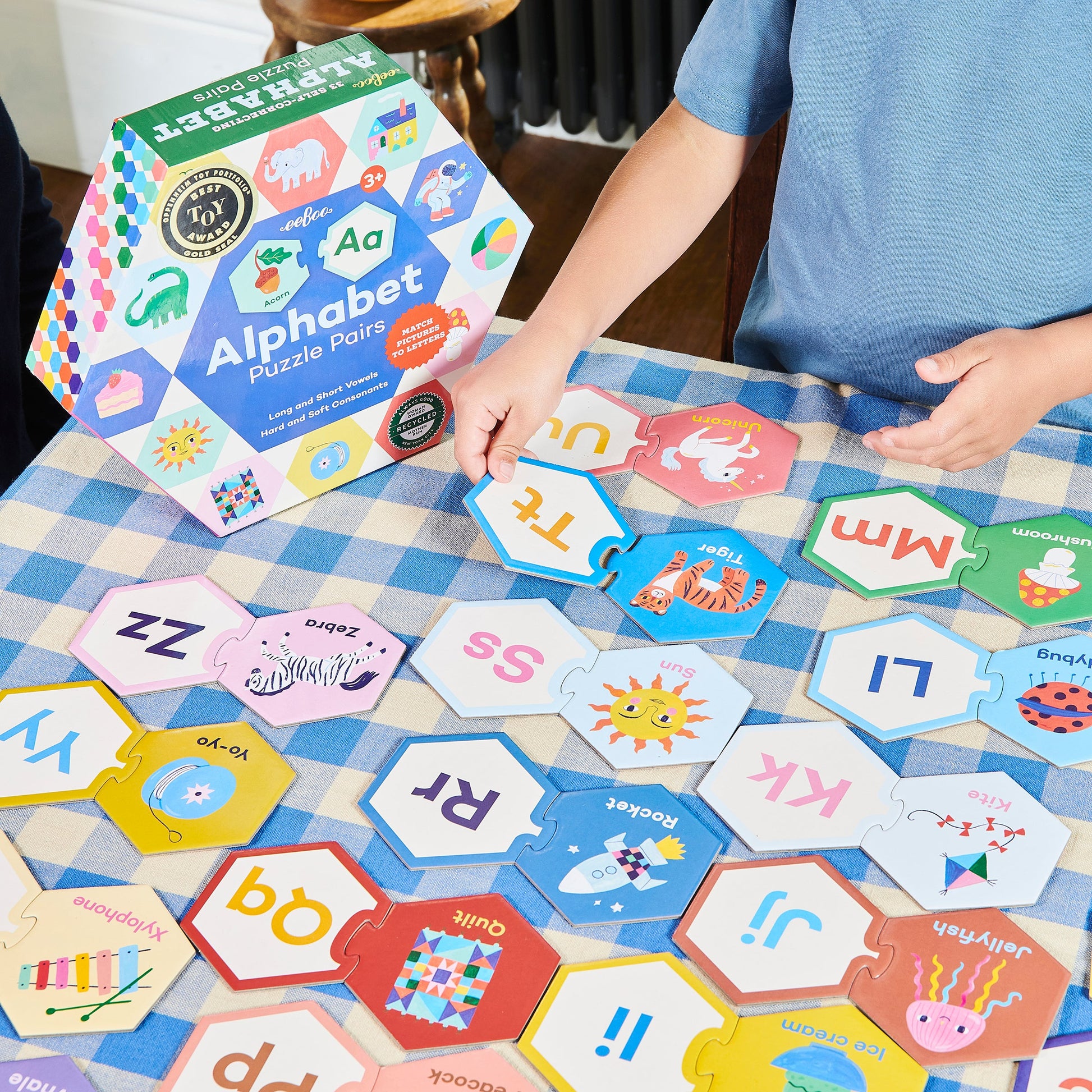 Alphabet Hexagon Puzzle Pairs by eeBoo | Unique Fun Gifts