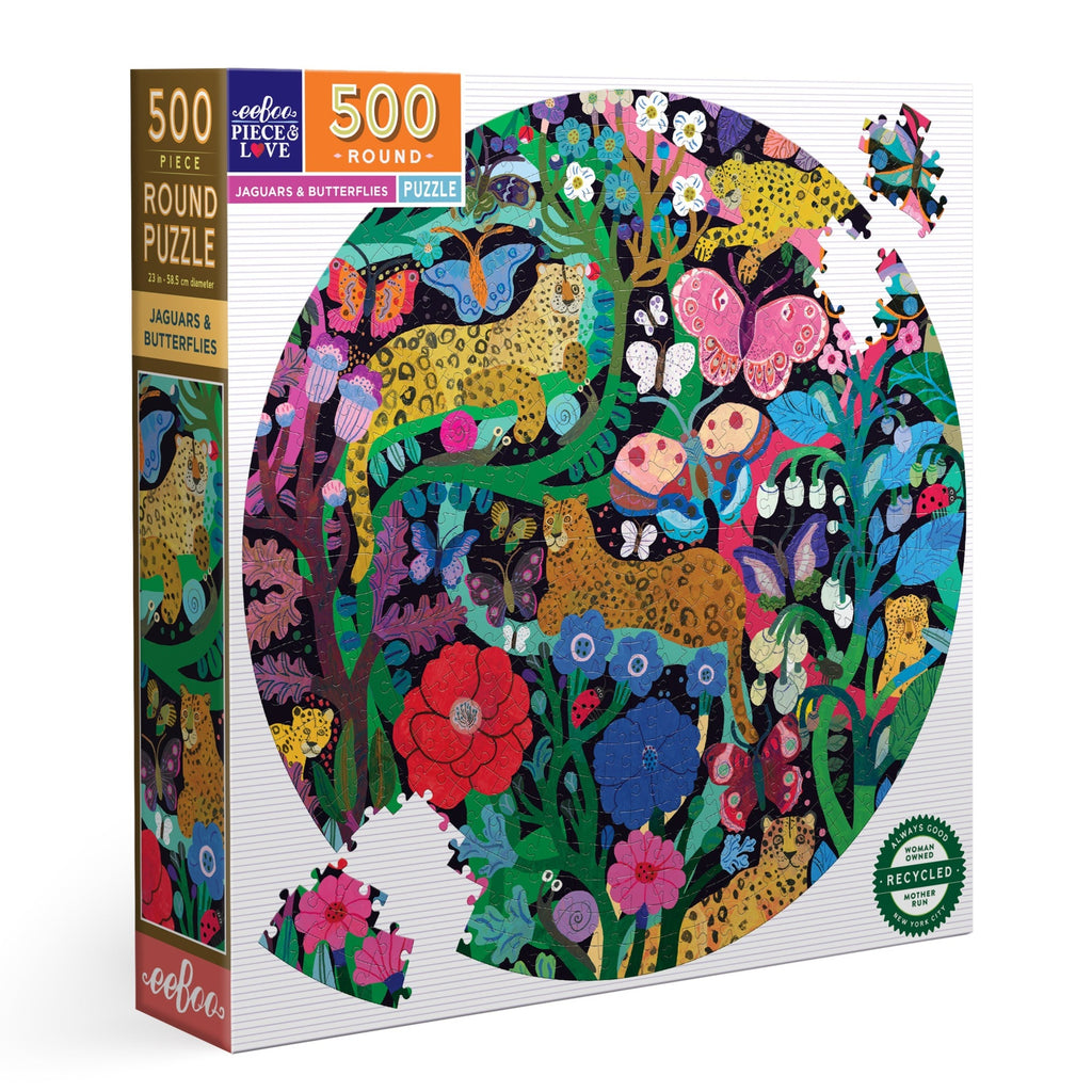 Jaguars and Butterflies 500 Piece Round Puzzle | Unique Fun Gifts