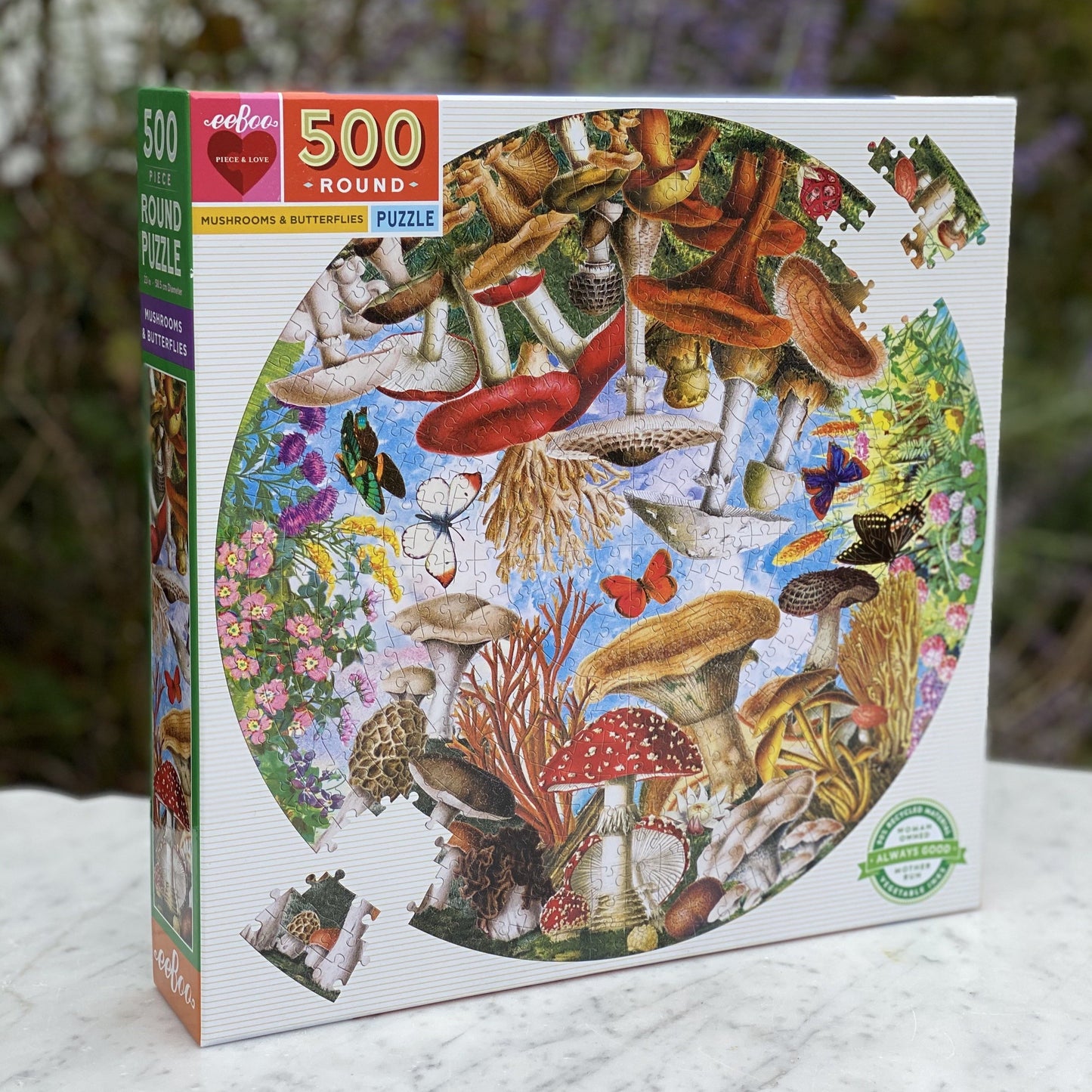 Mushrooms and Butterflies 500 Piece Round Puzzle eeBoo