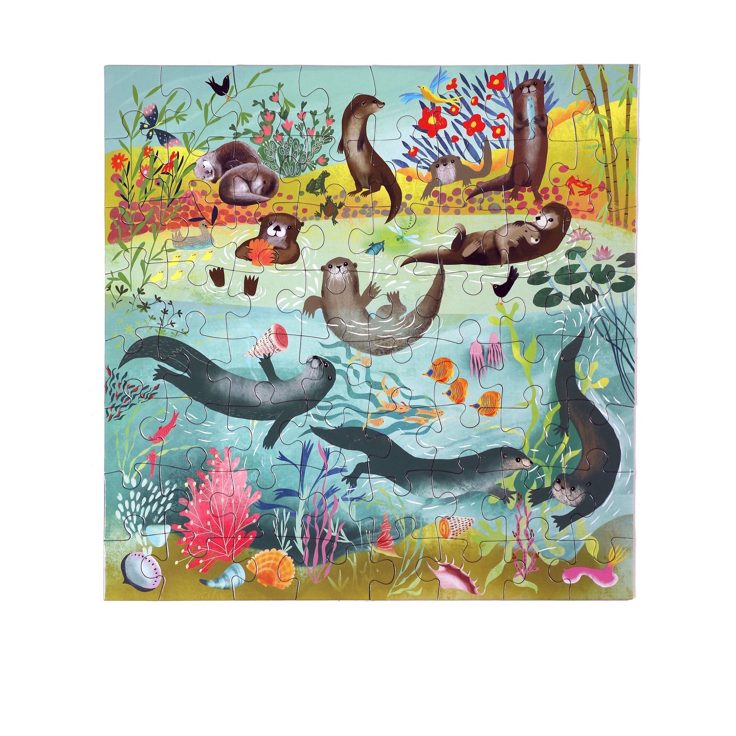 Otters at Play 64 Piece Jigsaw Puzzle | eeBoo Large Piece Kids Puzzle | Gifts for Kindergartners 5+