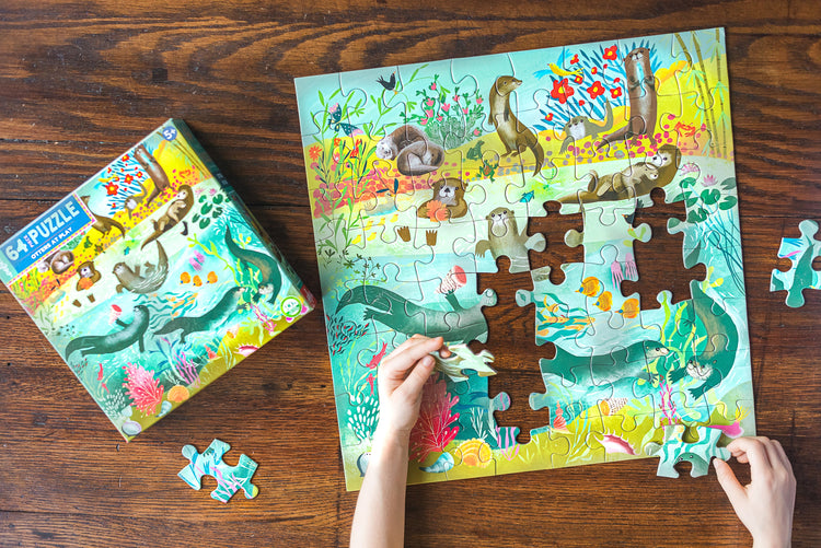 Otters at Play 64 Piece Jigsaw Puzzle | eeBoo Large Piece Kids Puzzle | Gifts for Kindergartners 5+