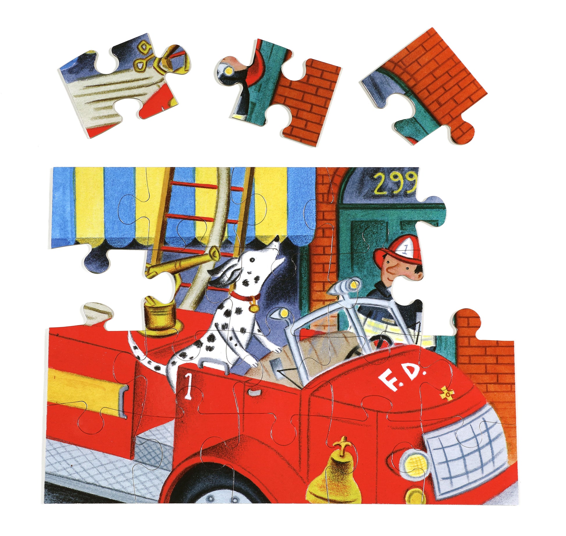 Red Fire Truck 20 Piece Big Puzzle eeBoo Unique Gifts for Kids Ages 3+