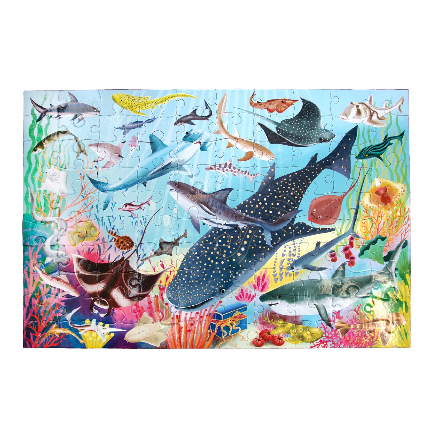 Love of Sharks 100 Piece Ocean Jigsaw Puzzle | Perfect Gift for Kids 5+ Swim with hammerheads, whale, stingrays, and great white sharks