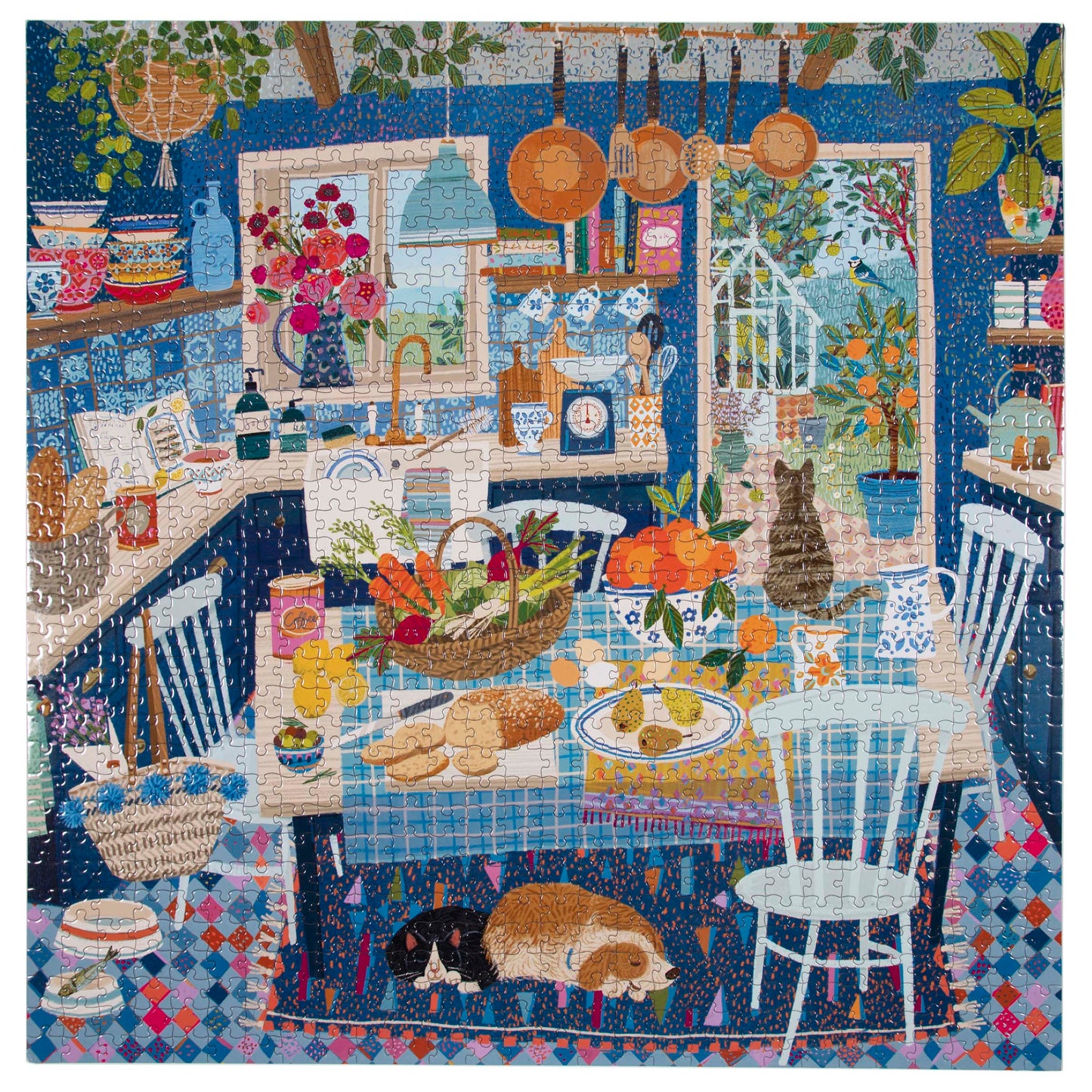 Blue Kitchen 1000 Piece Jigsaw Puzzle eeBoo Gifts for Adults Cottagecore