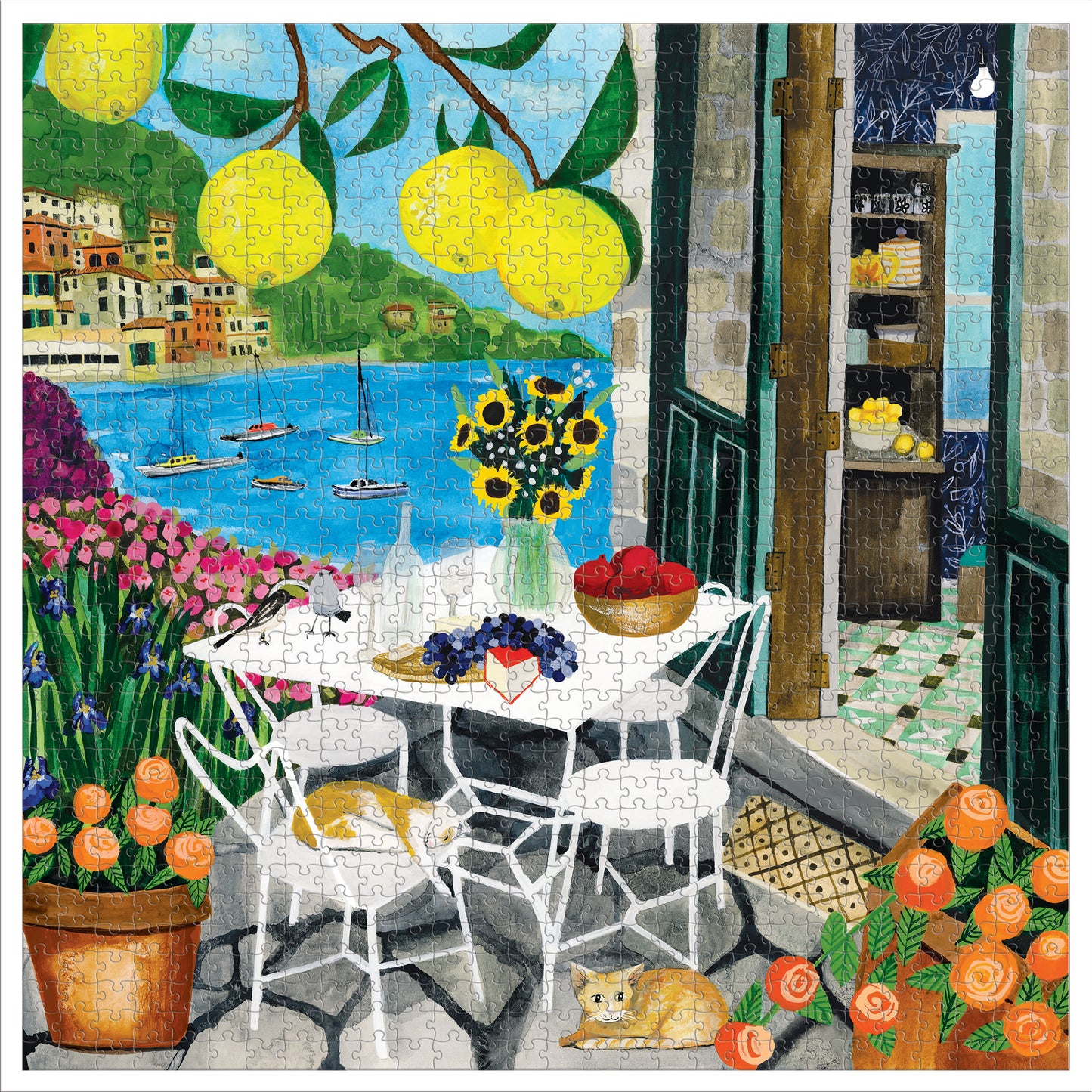 Cats in Positano Italy 1000 Piece Jigsaw Puzzle | eeBoo Piece & Love | Gifts for Travel Lovers