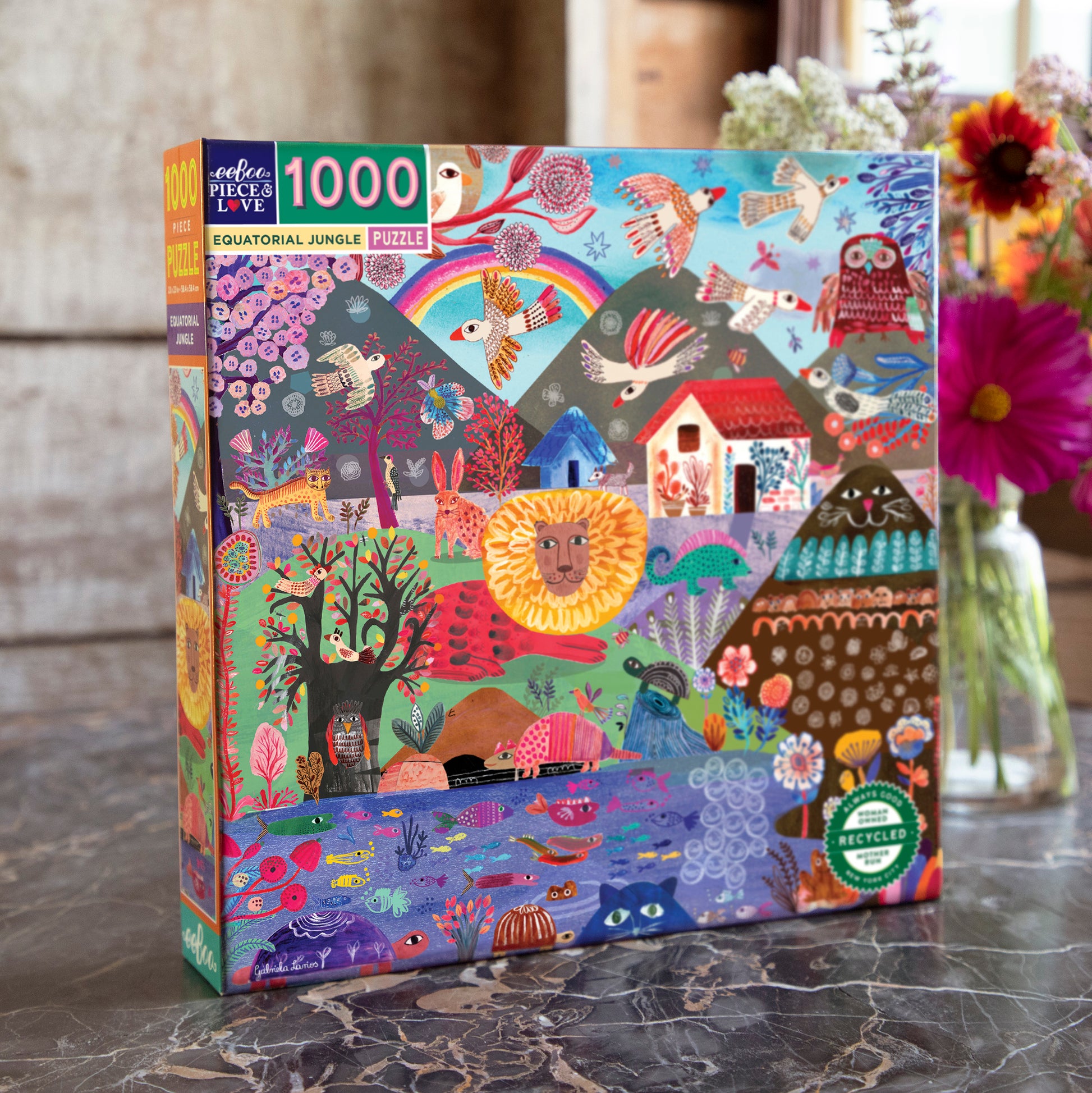 Equatorial Jungle 1000 Piece Square Jigsaw Puzzle by eeBoo | Beautiful Unique Gifts for Adults, Animal Lovers, and more