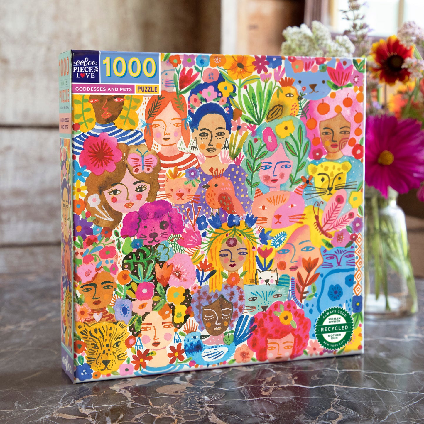 Goddesses and Pets 1000 Piece Square Jigsaw Puzzle eeBoo | Gifts for Animal Lovers