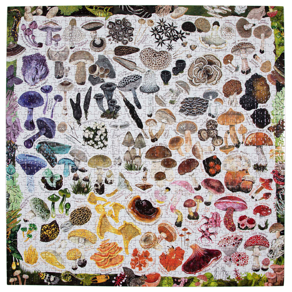 Mushroom Rainbow 1000 Piece Square Jigsaw Puzzle eeBoo | Gifts for Forest Foragers and Fungi Lovers