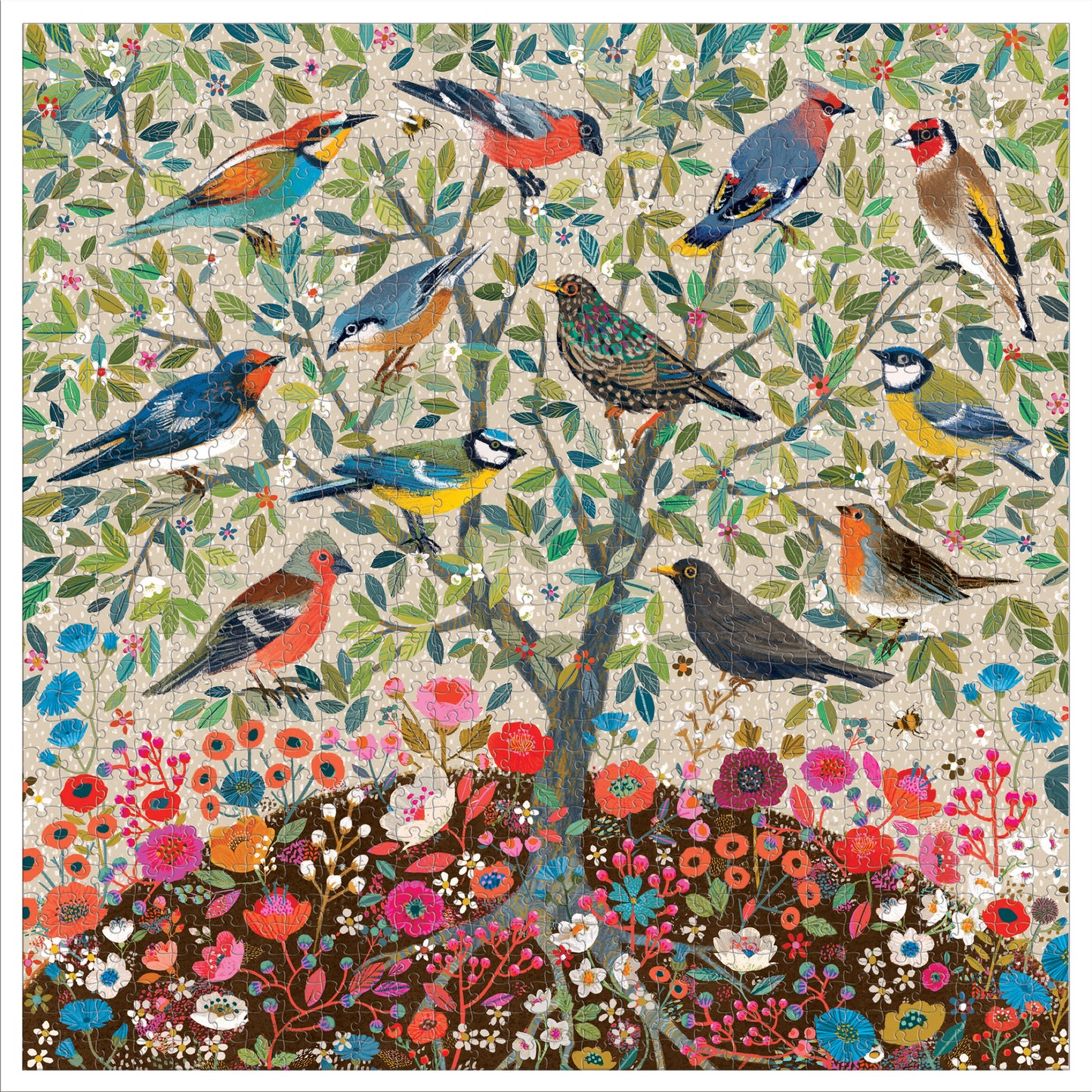 Songbirds Tree 1000 Piece Jigsaw Puzzle | eeBoo Piece & Love|Gifts for Bird Watchers | Adult Puzzle