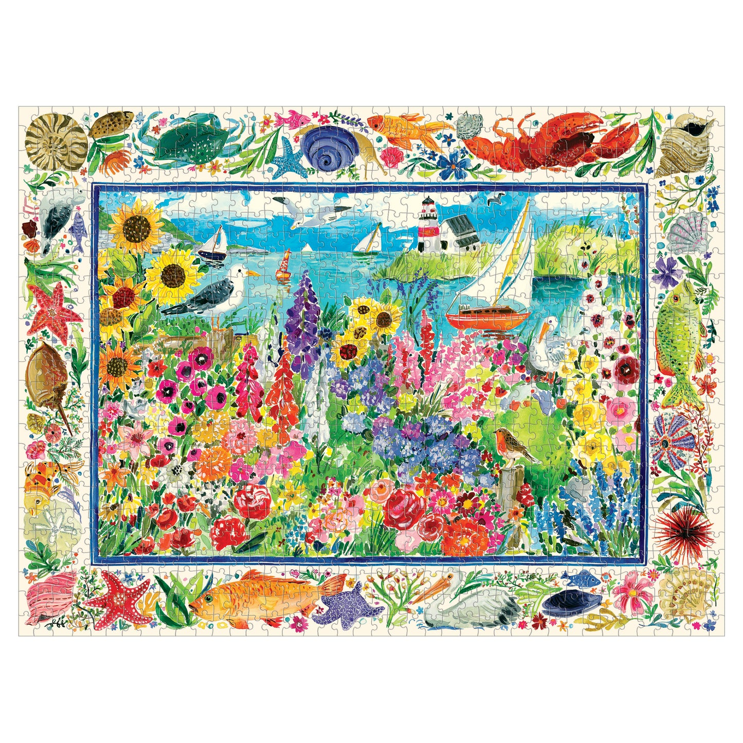 Seagull Garden in Maine 1000 Piece Rectangle Puzzle eeBoo Piece & Love Gifts for Beach Nature Lovers