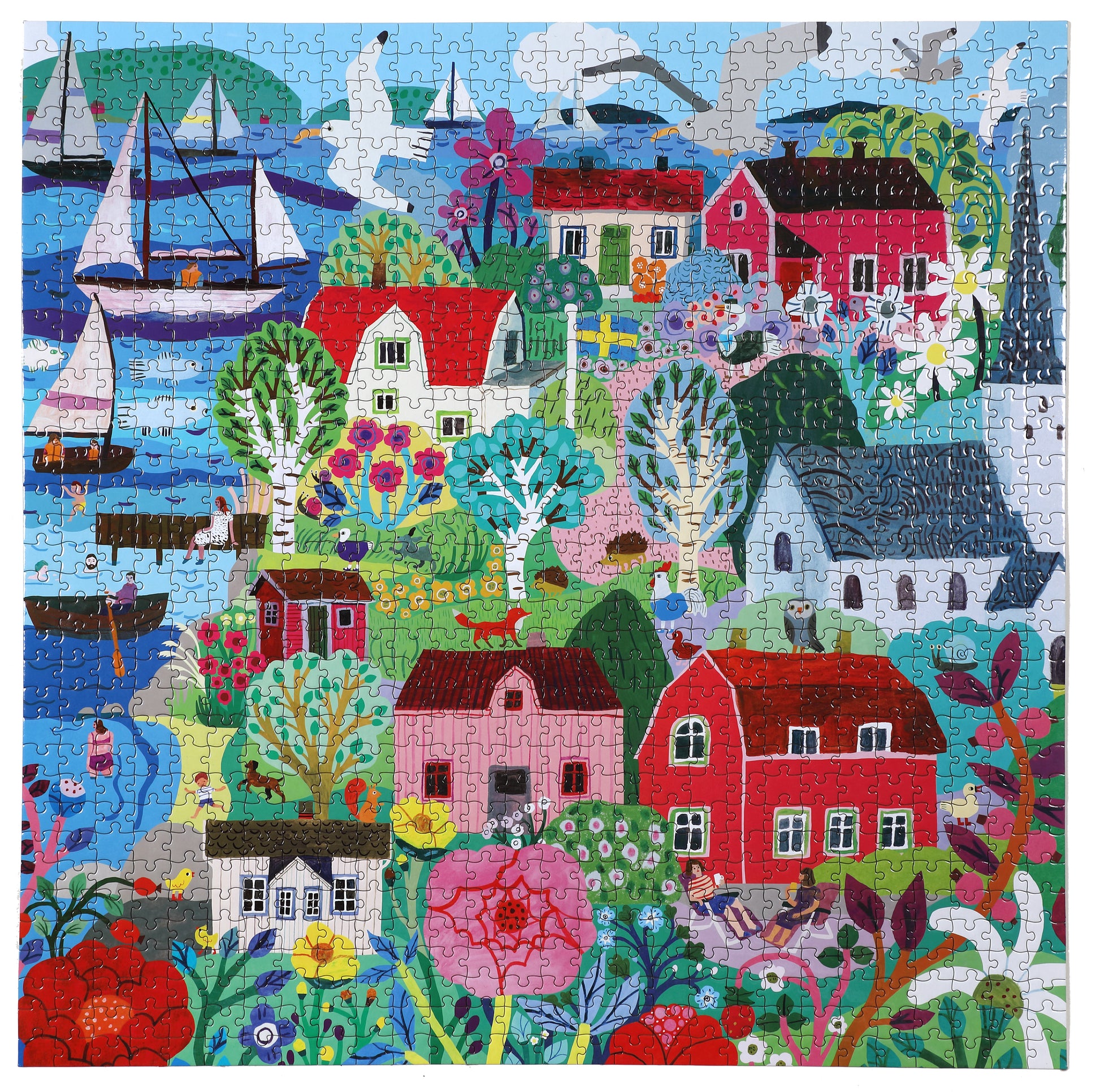 Swedish Fishing Village 1000 Piece Jigsaw Puzzle | eeBoo Piece & Love | Cute Gifts for Travel Lovers