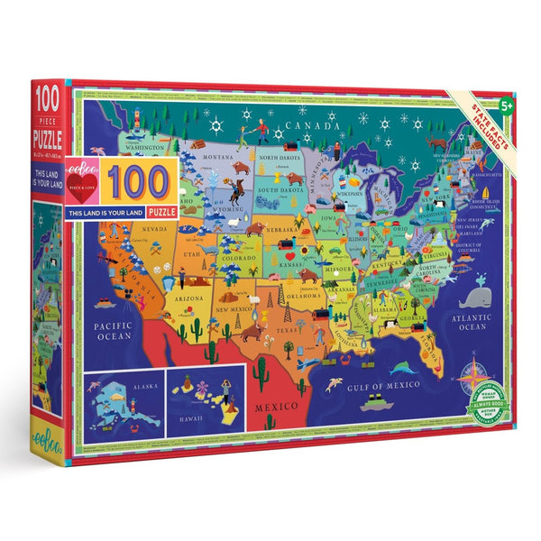 【パズル未開封】【希少】eeBoo 100ピース アメリカ地図 This Land is Your Land United States 100 Piece Jigsaw Puzzle eeBoo 5+