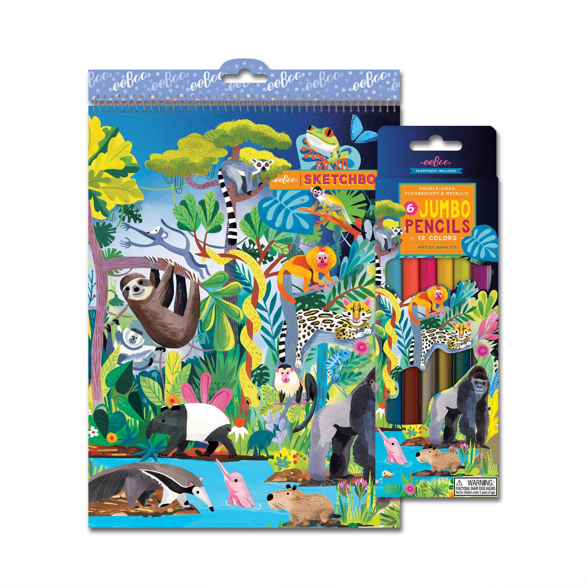 Rainforest 6 Jumbo Double-Sided Color Pencils eeBoo Cute Gifts for Kids