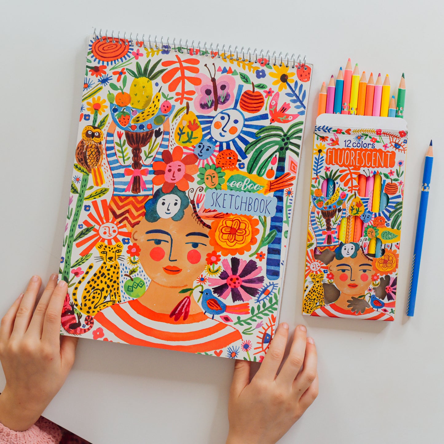 Positivity 12 Fluorescent Pencils and Sketchbook |  Gifts by eeBoo