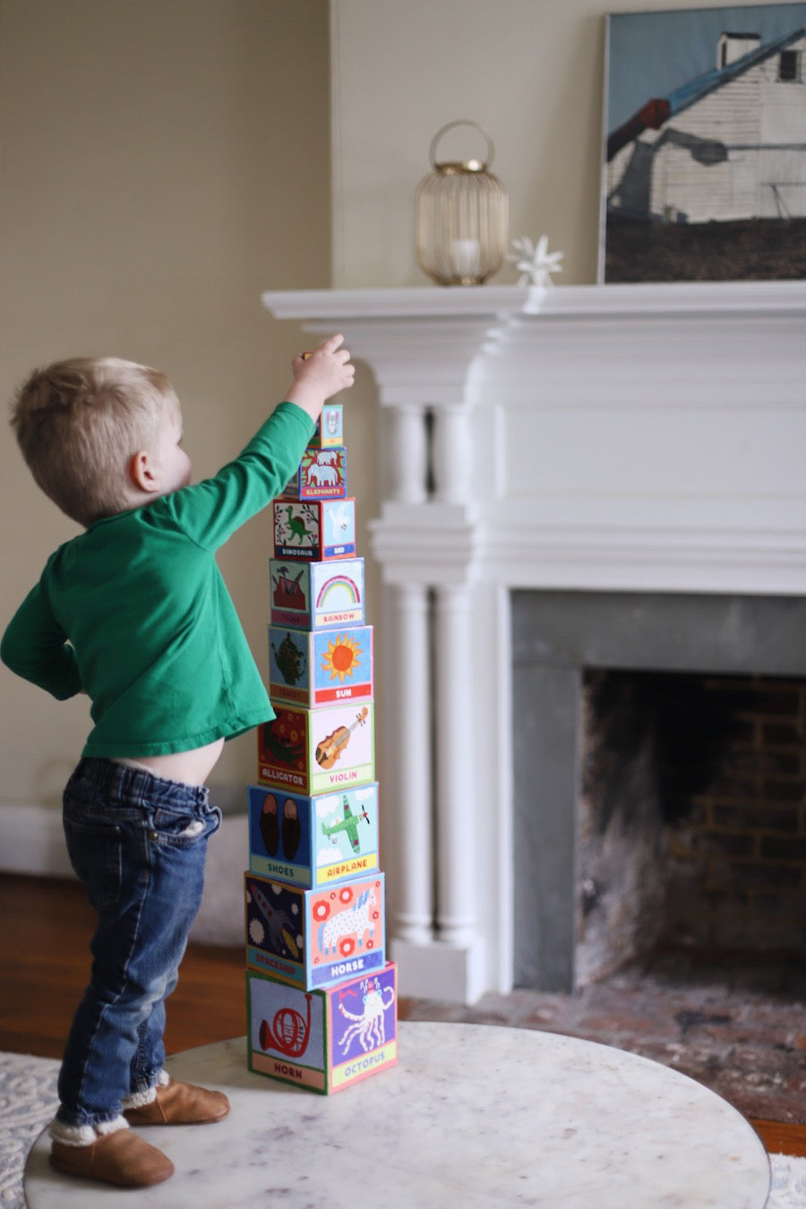 First Words Tot Tower Stacking and Nesting Blocks eeBoo Montessori Toy