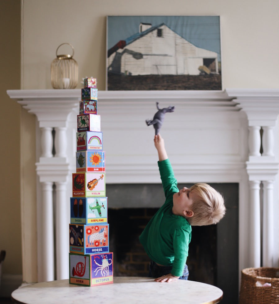 First Words Tot Tower Stacking and Nesting Blocks eeBoo Montessori Toy