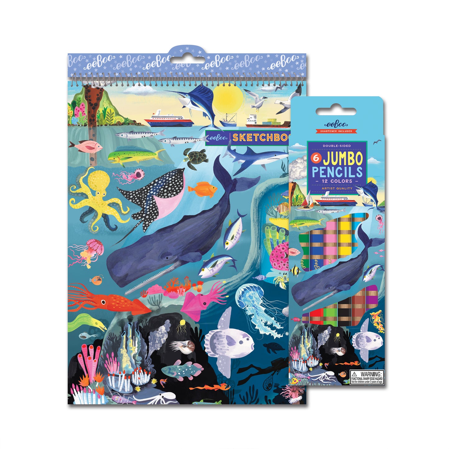  Under the Sea 6 Jumbo Double-Sided Color Pencils eeBoo Unique Gifts